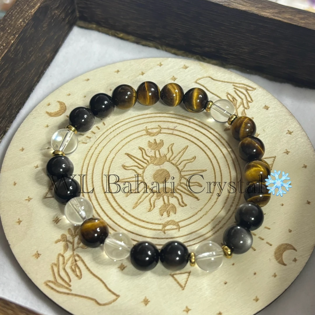 铜合金手链 [福利款有瑕]银虎曜金の天然Crystal手串8mm