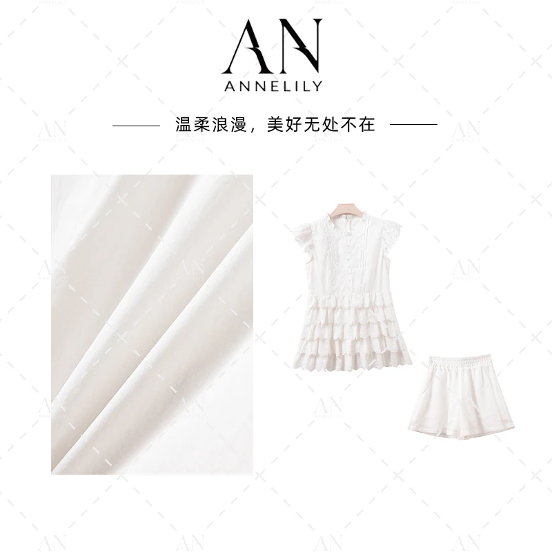 ANNELILY安琪琪【乐双】夏季高级感百搭甜美短裤套装AT2506070