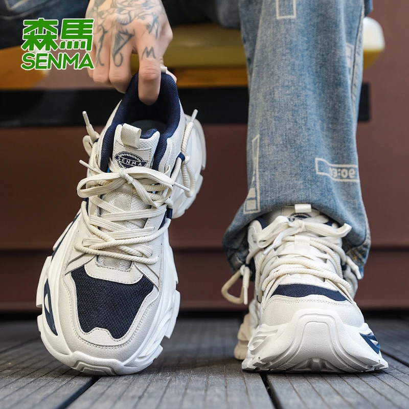 森马机甲老爹鞋8cm增高2025秋冬季新款中帮厚底潮牌休闲运动男鞋