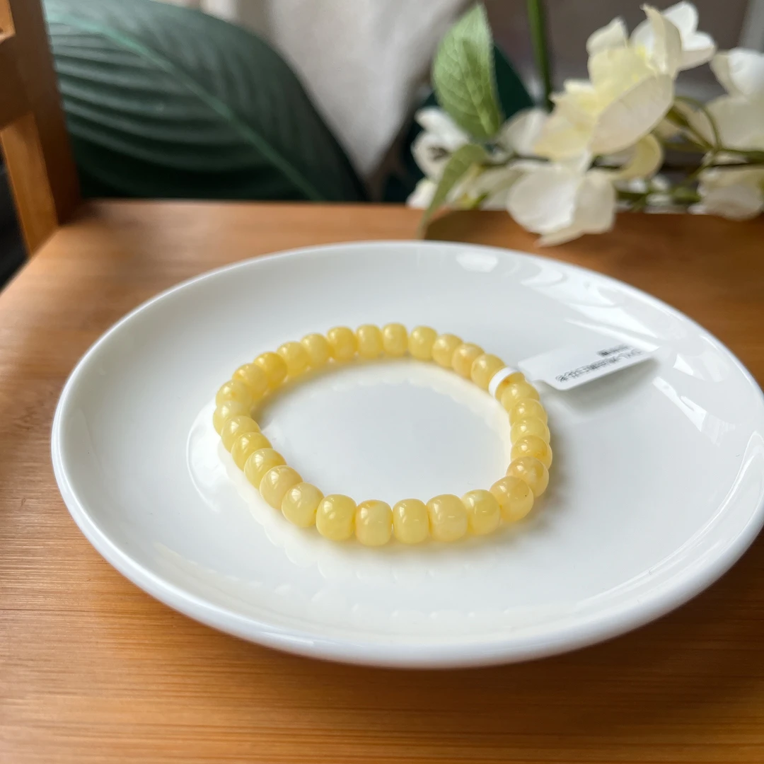 【珠宝厂长】约6*7mm鸡油黄白花老型单圈手串