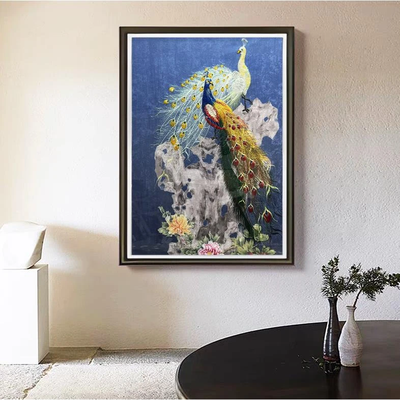 Q178孔雀刺绣装饰画餐厅客厅玄关楼梯尽头挂画壁画