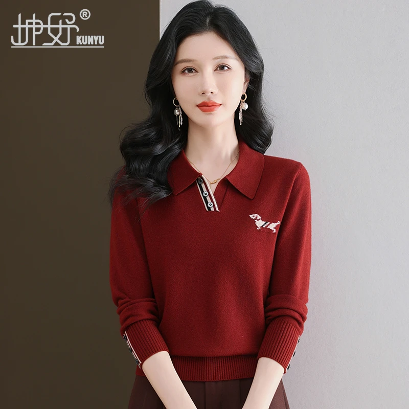 坤妤秋冬针织衫长袖翻领宽松打底衫女款毛衣内搭小衫高端时尚上衣