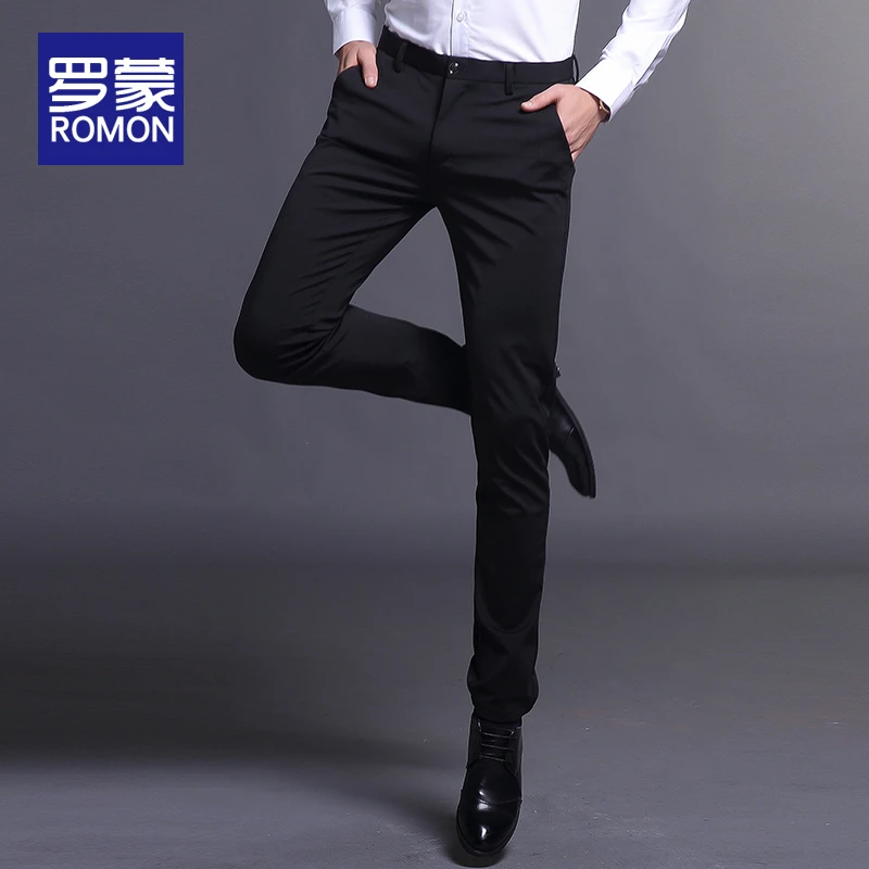 罗蒙男士高档商务修身小脚西裤男款秋冬新款裤子韩版时尚休闲裤男