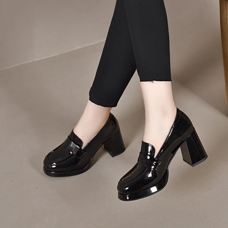 新款乐福鞋气质防水台2024春秋厚底方头浅口单鞋工作鞋玛丽珍女鞋