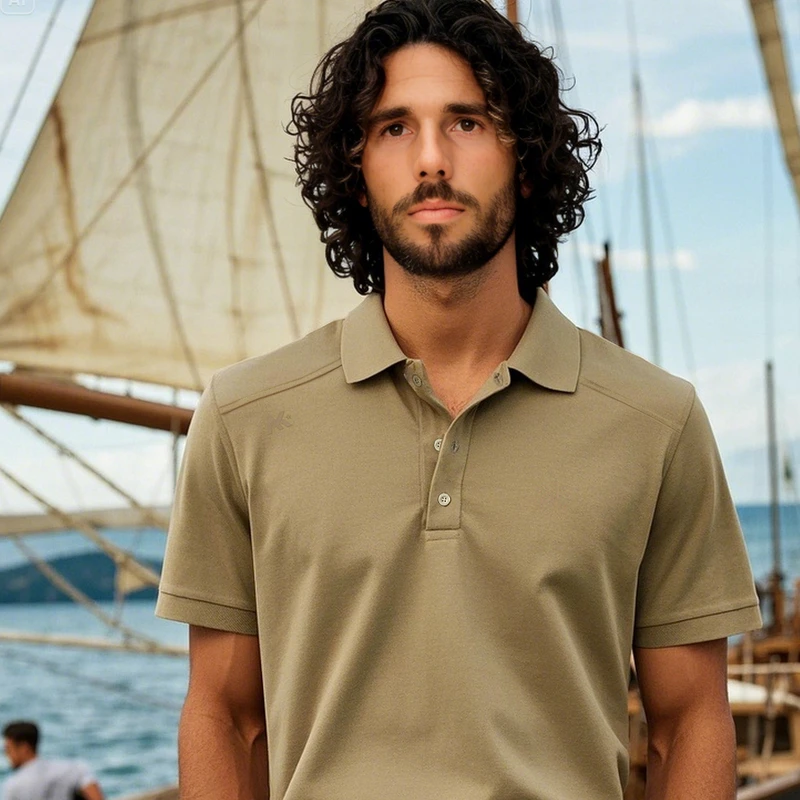 AKCLUB男装夏季新款都市印花装饰合体凉感索罗娜翻领POLO 2516205