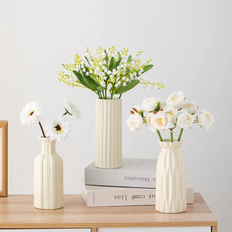 创意法式奶油风陶瓷花瓶摆件客厅餐桌高级感简约仿真花套餐装饰品