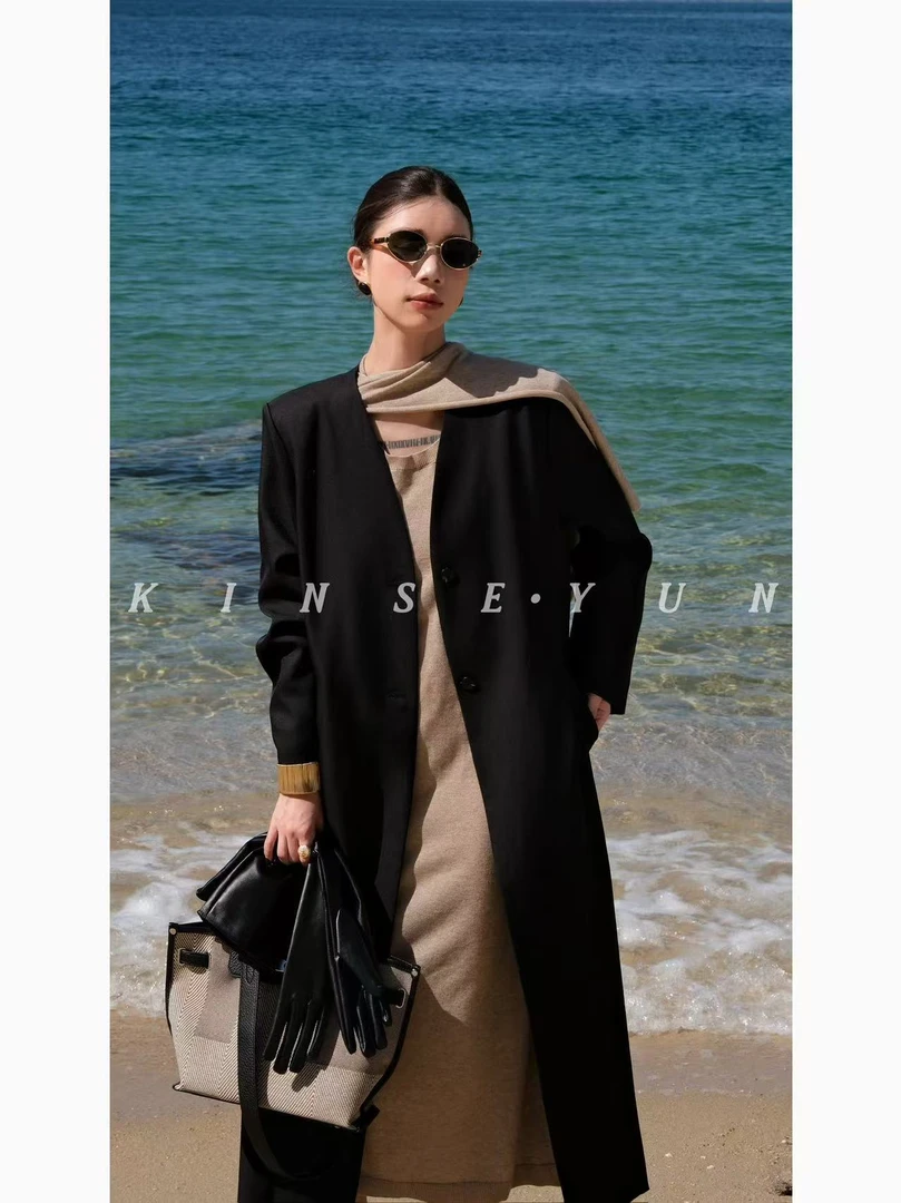 KINSE YUN 『黑马西装』秋季设计款无领弧形女绅士西装外套QD1771
