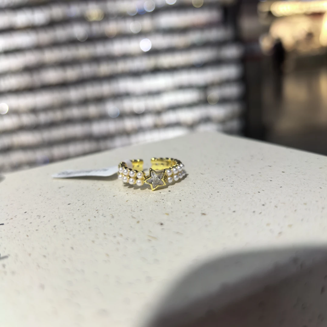 A820金色星星闪闪白珠戒指