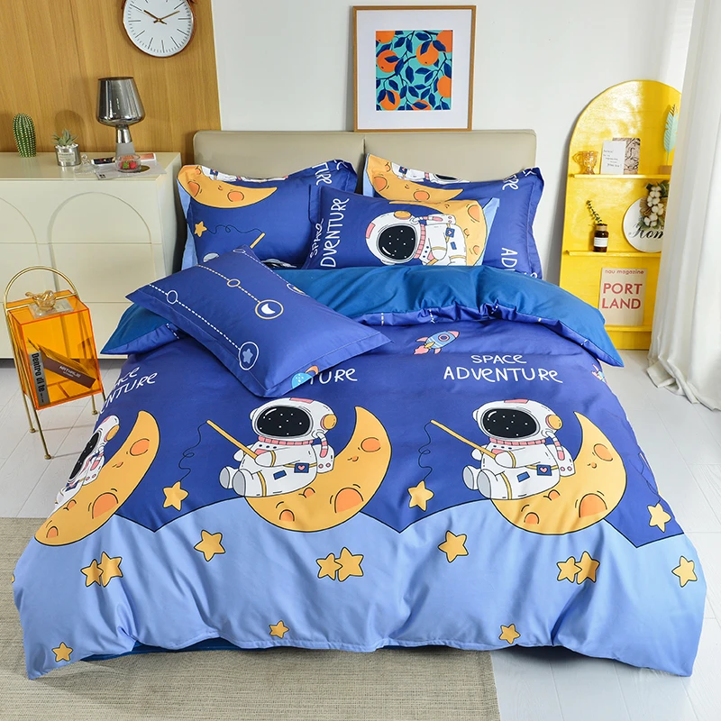 加厚四件套磨毛秋冬卡通男孩被套床单学生宿舍单双人三件套太空人