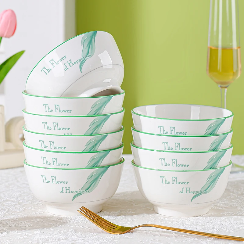 10个装陶瓷碗家用高颜值5英寸大号米饭碗釉下彩吃饭碗2025年新款