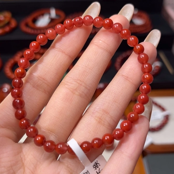 南红玛瑙未镶嵌手链满玫红5mm圆珠手串