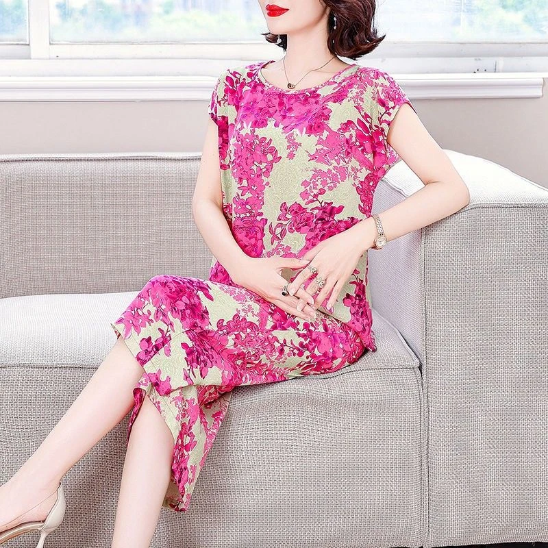 夏季新款棉绸套装女时尚洋气宽松薄款大码减龄阔腿裤休闲两件套装