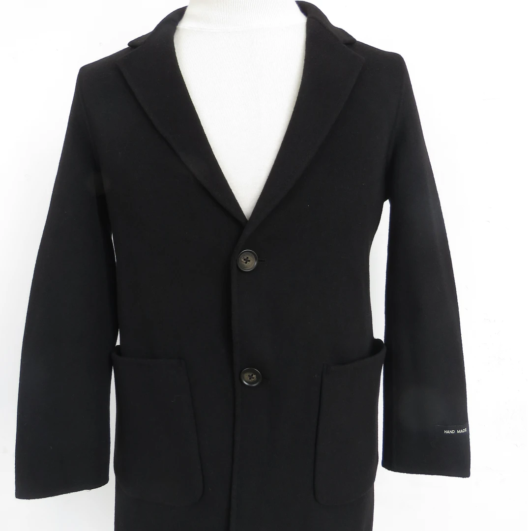 男款双面毛呢黑色修身中长款双面呢黑色中长大衣毛呢大衣毛尼大衣