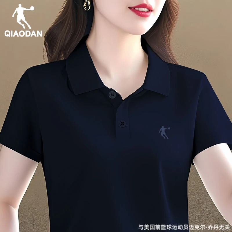 乔丹短袖T恤女2025夏季新款官方速干透气冰丝正品轻便翻领运动服