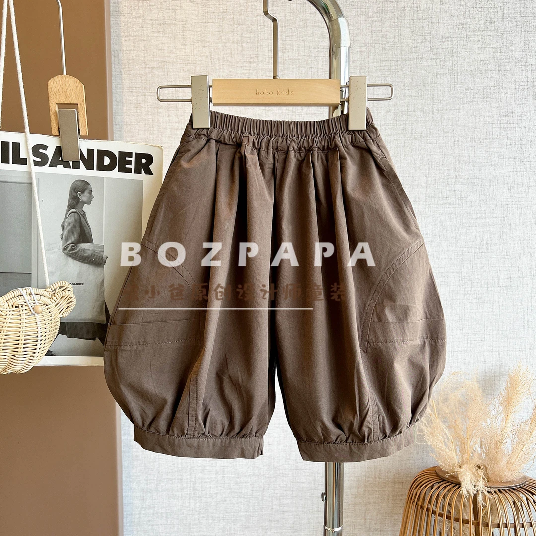 现货啵小爸【秋水煮茶】2025夏季男童休闲韩版脚口收口设计七分裤