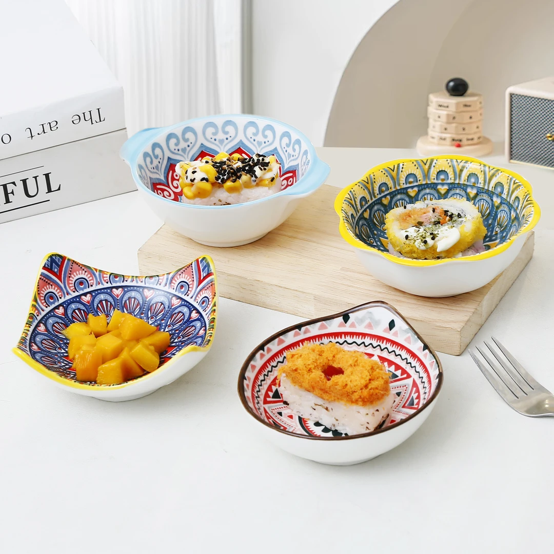 【4个花色4个器型】1波西米亚风味碟蘸料碟小碗家用调料碗陶瓷日式