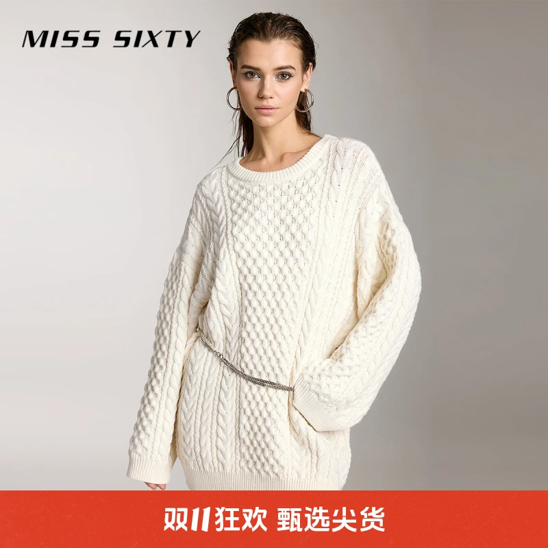 【达人专属】Miss Sixty秋季新款针织衫女圆领宽松长袖中长款上衣