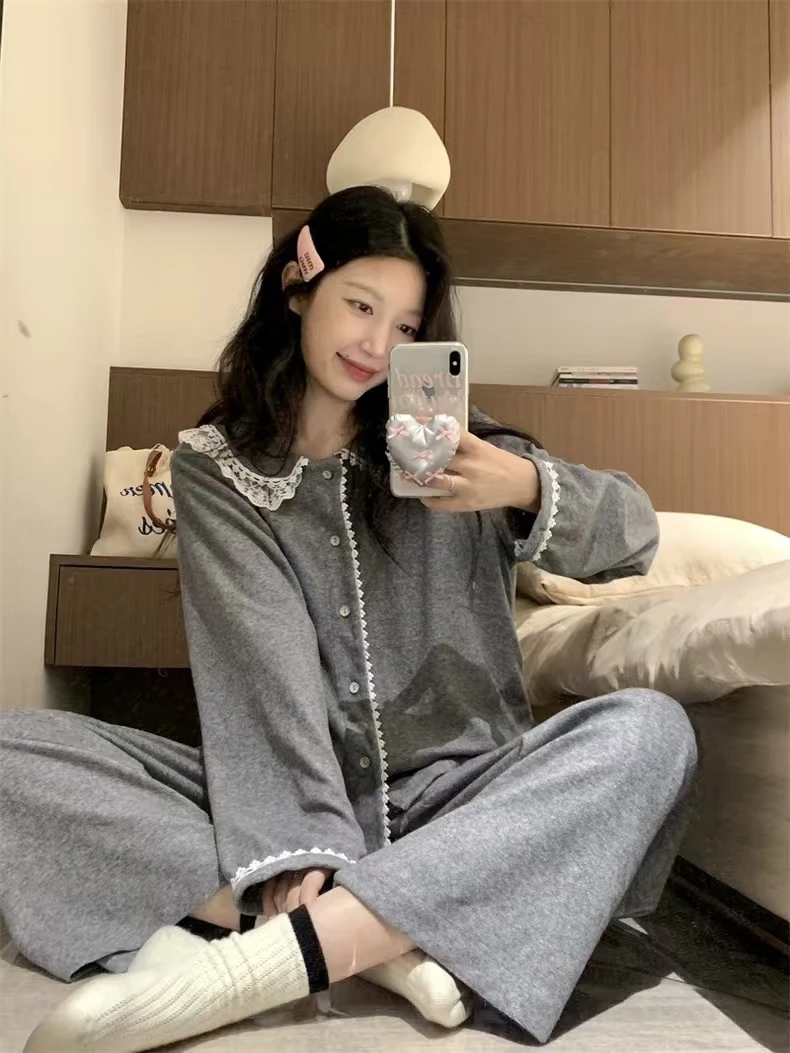 2025新款加厚德绒睡衣女气质娃娃领秋冬长袖宽松保暖家居服套装