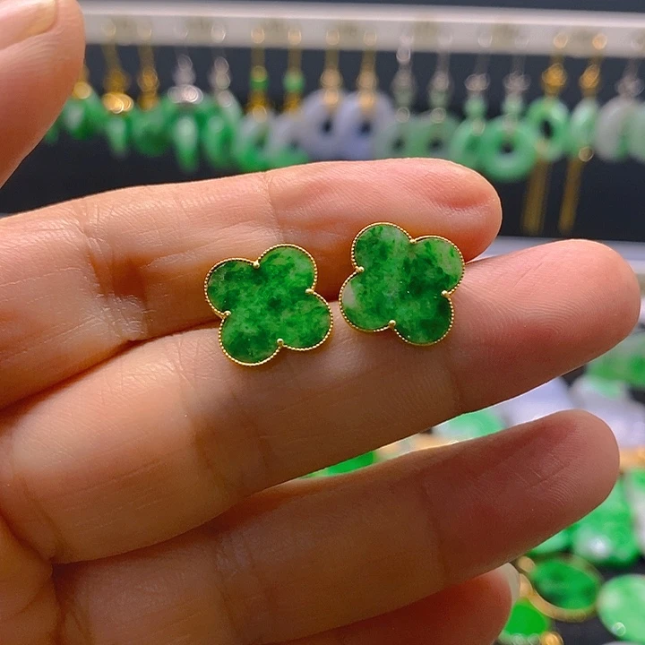 翡翠18K金镶嵌耳饰耳坠