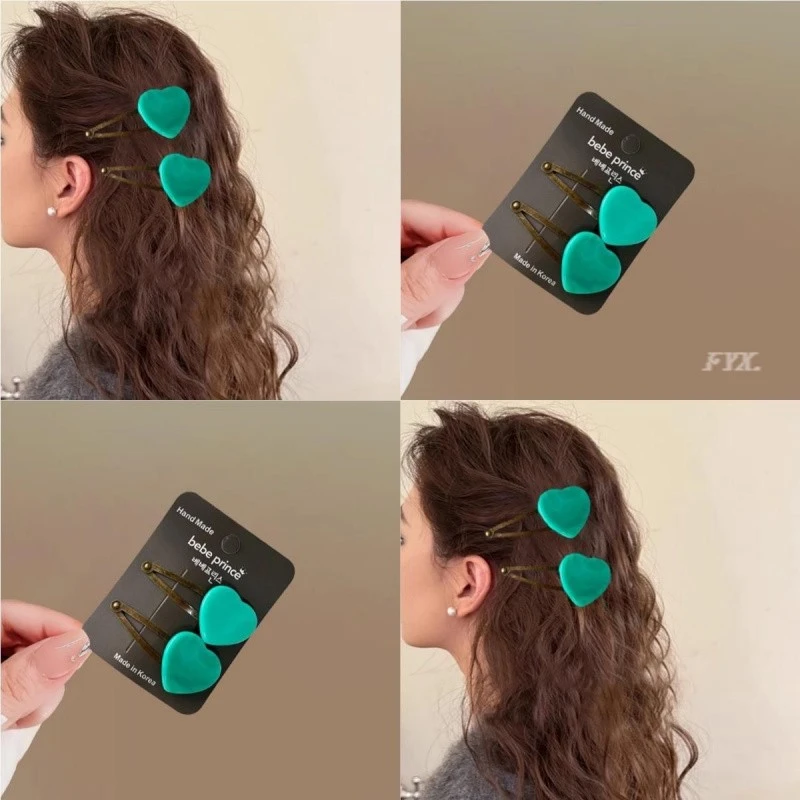 醋酸青芜~时尚撞色爱心星星刘海夹鸭嘴夹可爱水滴侧边夹发饰