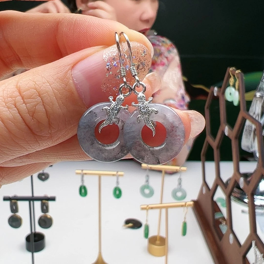 翡翠耳饰银S925镶嵌天然翡翠耳饰银s925镶嵌