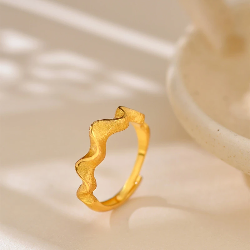 铜合金锆石戒指 镀金经典波浪绸缎戒指莫比乌斯涟漪指环精致饰品