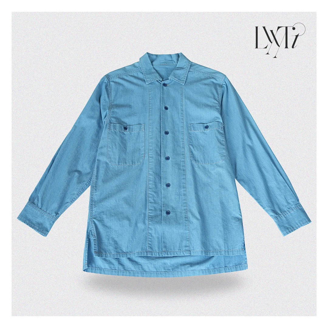 山系蓝染开领式宽松衬衣