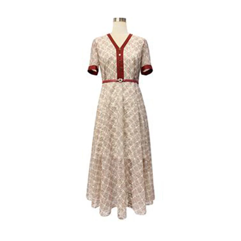 FALEMIG-歌系复古印花连衣裙配腰带EWE202Y02000