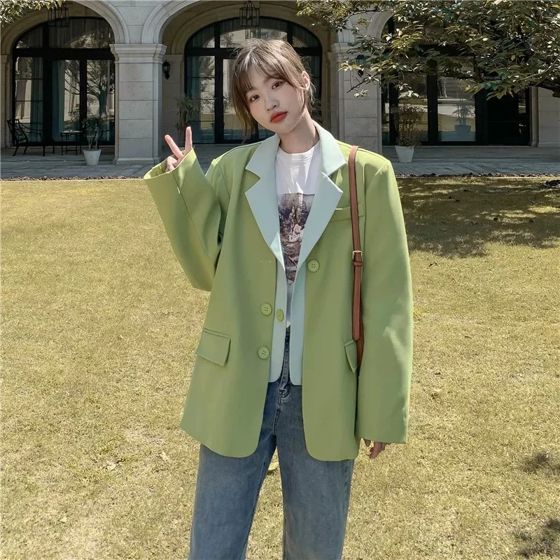 纯色简约时尚设计师休闲百搭气质韩版小西装W3012