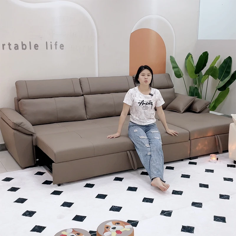 家用客厅多功能沙发床一体两用真皮直排沙发折叠储物贵妃大小户型
