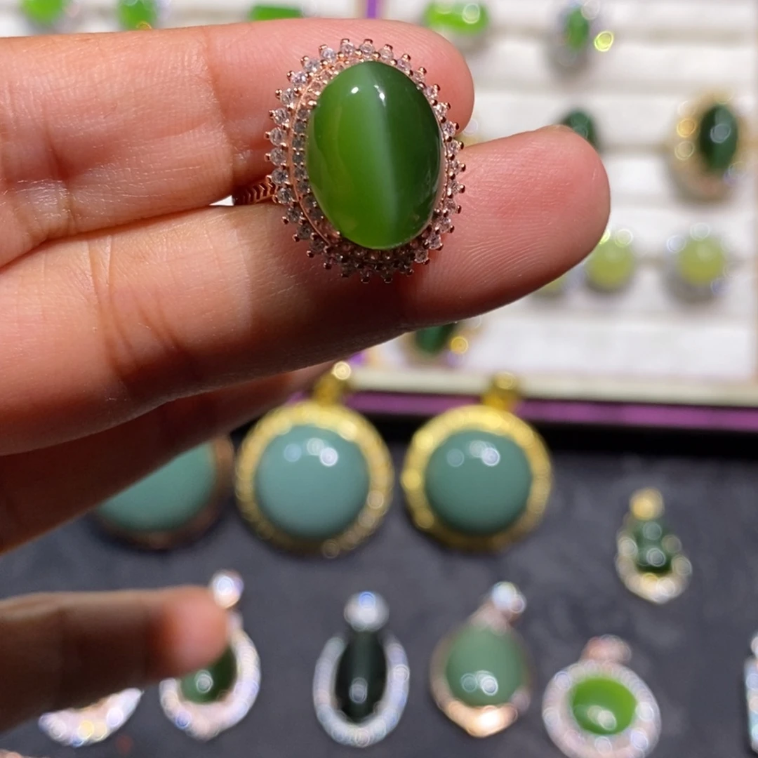 和田玉（碧玉）银S925镶嵌颈饰