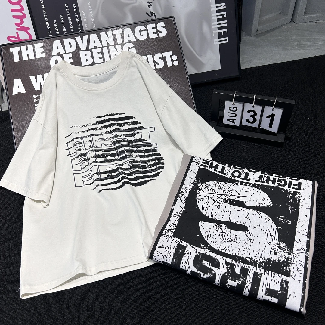 2025夏季新款潮牌大童短袖t恤字母印花圆领上衣半袖3039