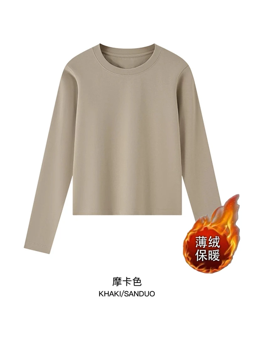 长袖T恤女薄绒保暖秋冬打底衫圆领潮牌欧美风设计感小众美式上衣