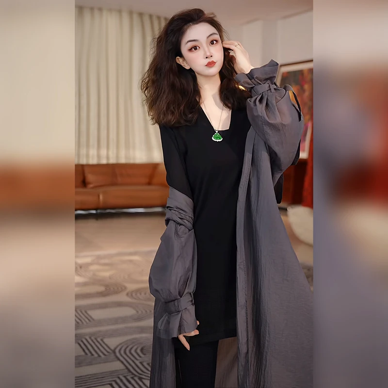 【linda姐高端线】新款时尚气质显瘦百搭黑色针织衫AS5ZDD0063