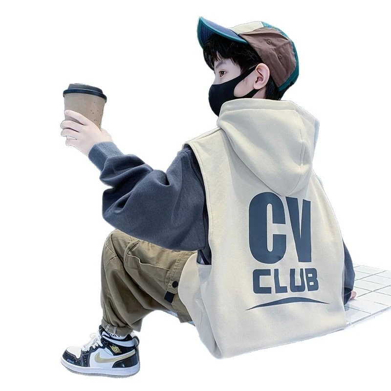 卫衣2025年春款马甲男童儿童春秋装帅酷新款时髦洋气两件套配潮