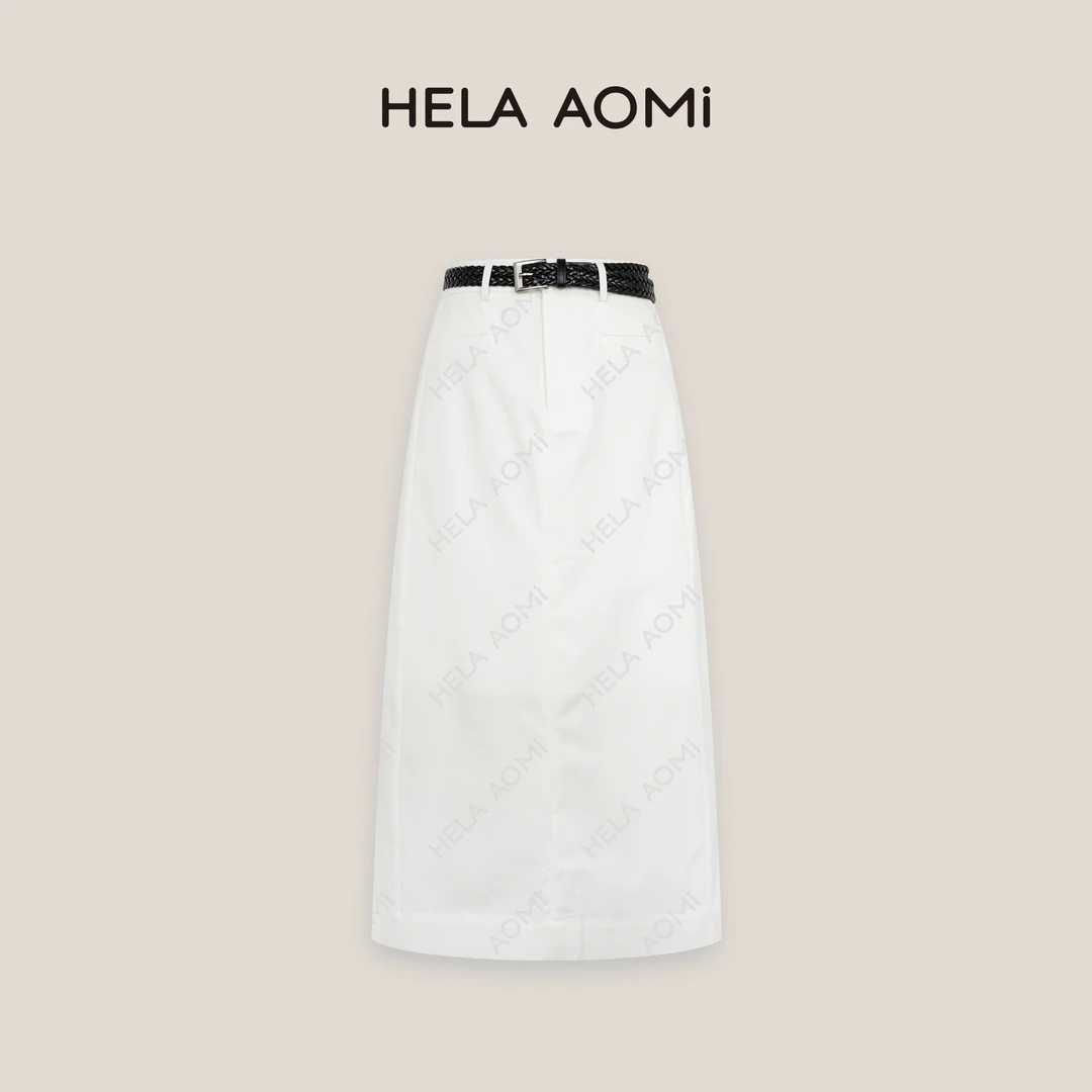 HELAAOMI“腰带半裙”莱赛尔高腰百搭直筒包臀腰带半身裙CY5BC71416