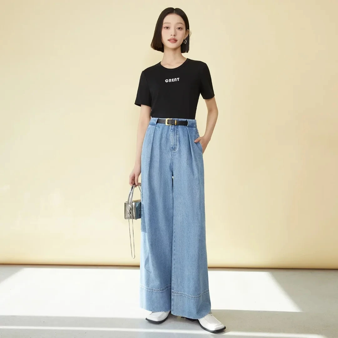 IAM27牛仔裤显瘦高腰直筒百搭夏季薄款宽松休闲裤时尚女士153春夏