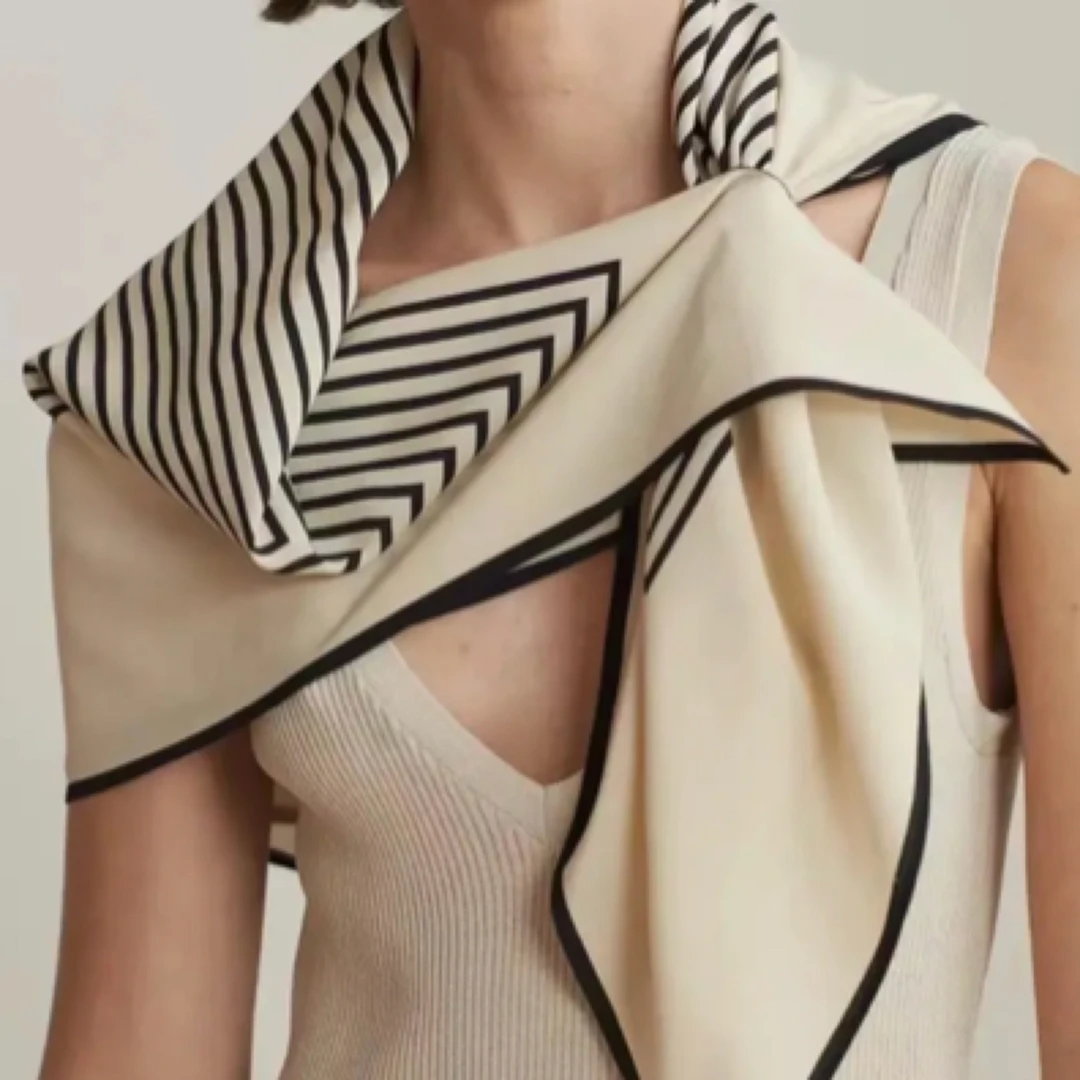 春夏气质北欧几何条纹时尚韩版洋气百搭大方斜纹丝巾90方巾