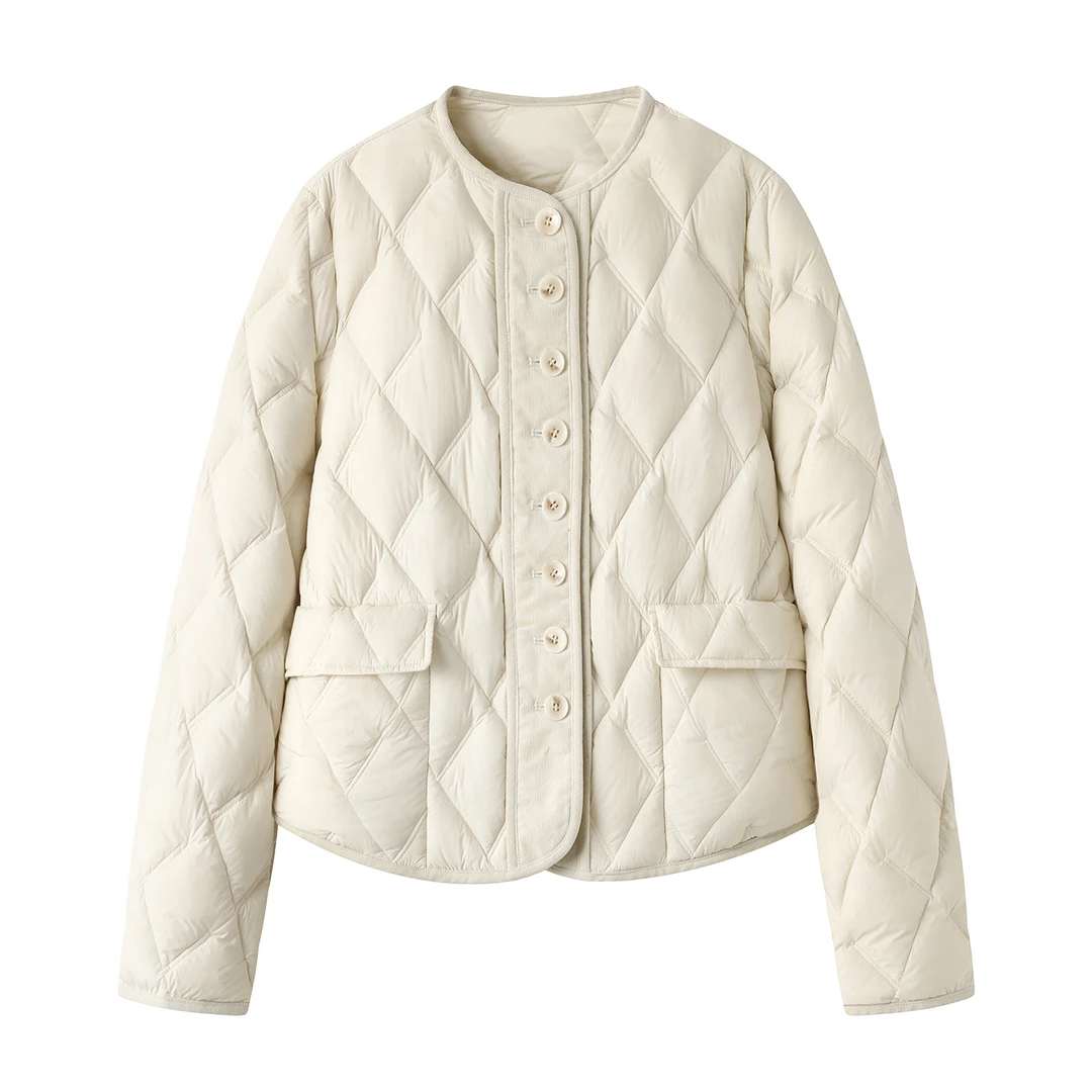 小香风外套25年冬季新款菱形格圆领加厚保暖外套4113