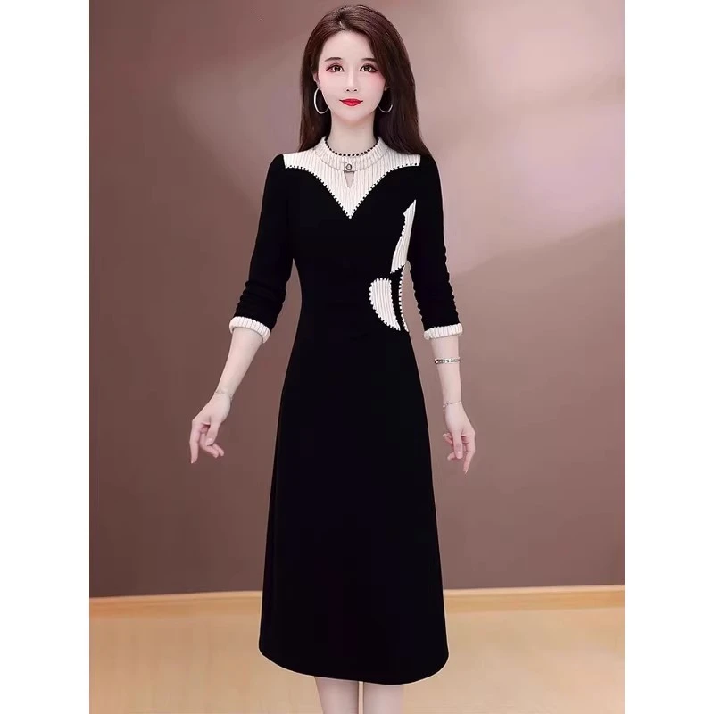 气质长袖连衣裙女2025冬季新款中年妈妈装显瘦气质优雅中长款裙子