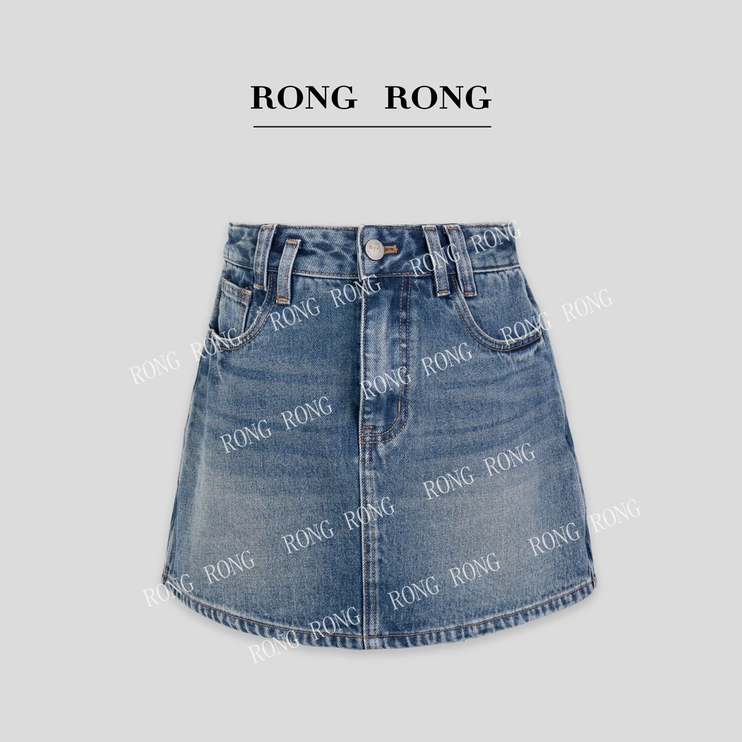 溶溶【杂志超模】 RONGRONG 100棉修腿时尚百搭显瘦牛仔裙裤女W396