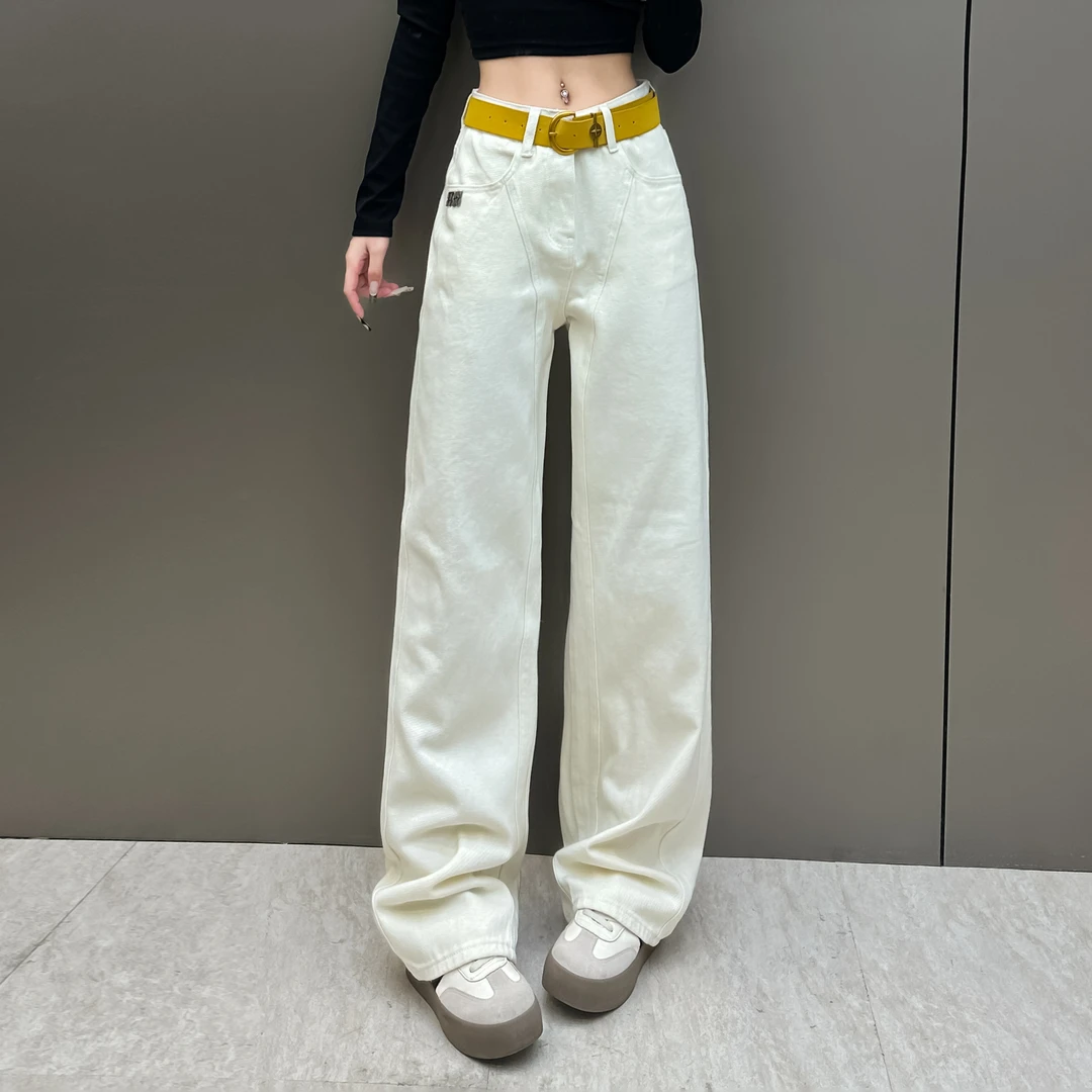 时尚设计感牛仔裤女高街阔腿裤浅色水洗休闲显瘦阔腿裤