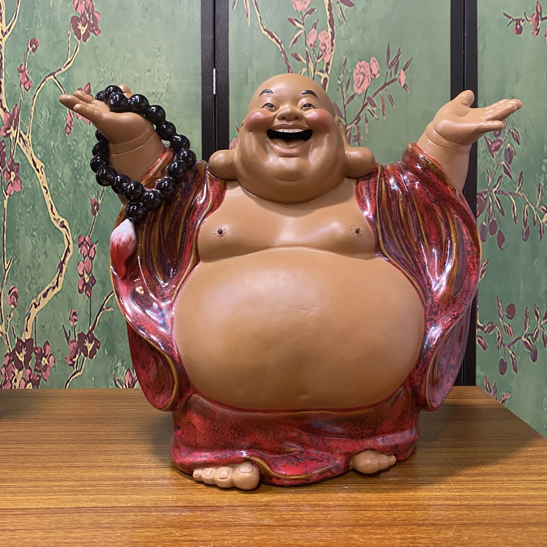 《拥有笑口佛》石湾手工陶瓷摆件/客厅/会所/玄关/开张/送礼