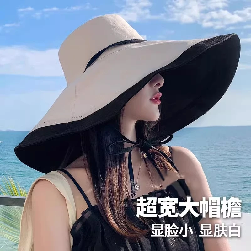 大帽檐遮阳帽子女夏季韩版潮渔夫帽防紫外线太阳帽骑车遮脸防晒帽