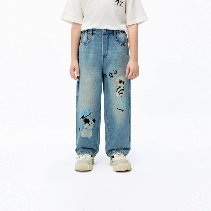 littlemoco童装25夏新款男女童直筒休闲棉牛仔长裤#KBE2JEN003