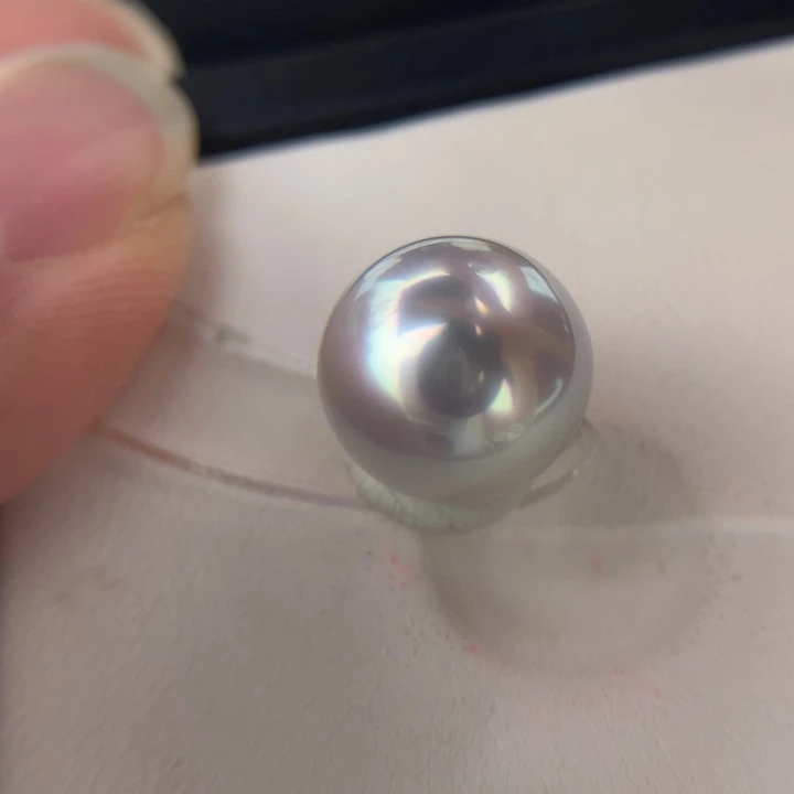 未镶嵌裸珠海水珍珠11.2mm近正圆澳白银蓝伴彩宝石光