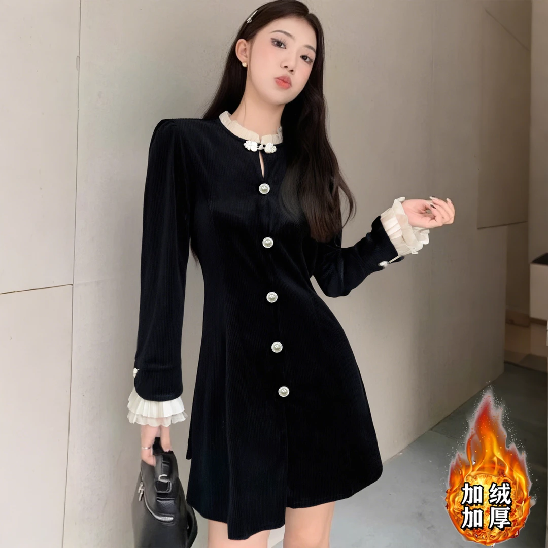 【常规/加绒】新中式连衣裙子女装法式时尚打底内搭配大衣6159