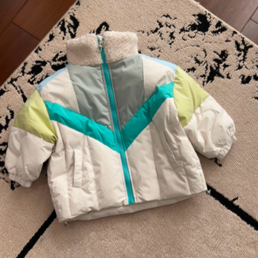 【编号Q337】D2016-34-儿童撞色羽绒服杏色-BANANAPEEL