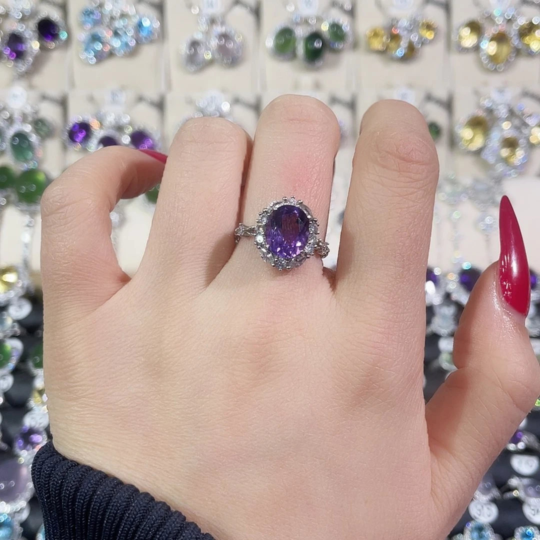 银S925镶嵌戒指紫晶戒指