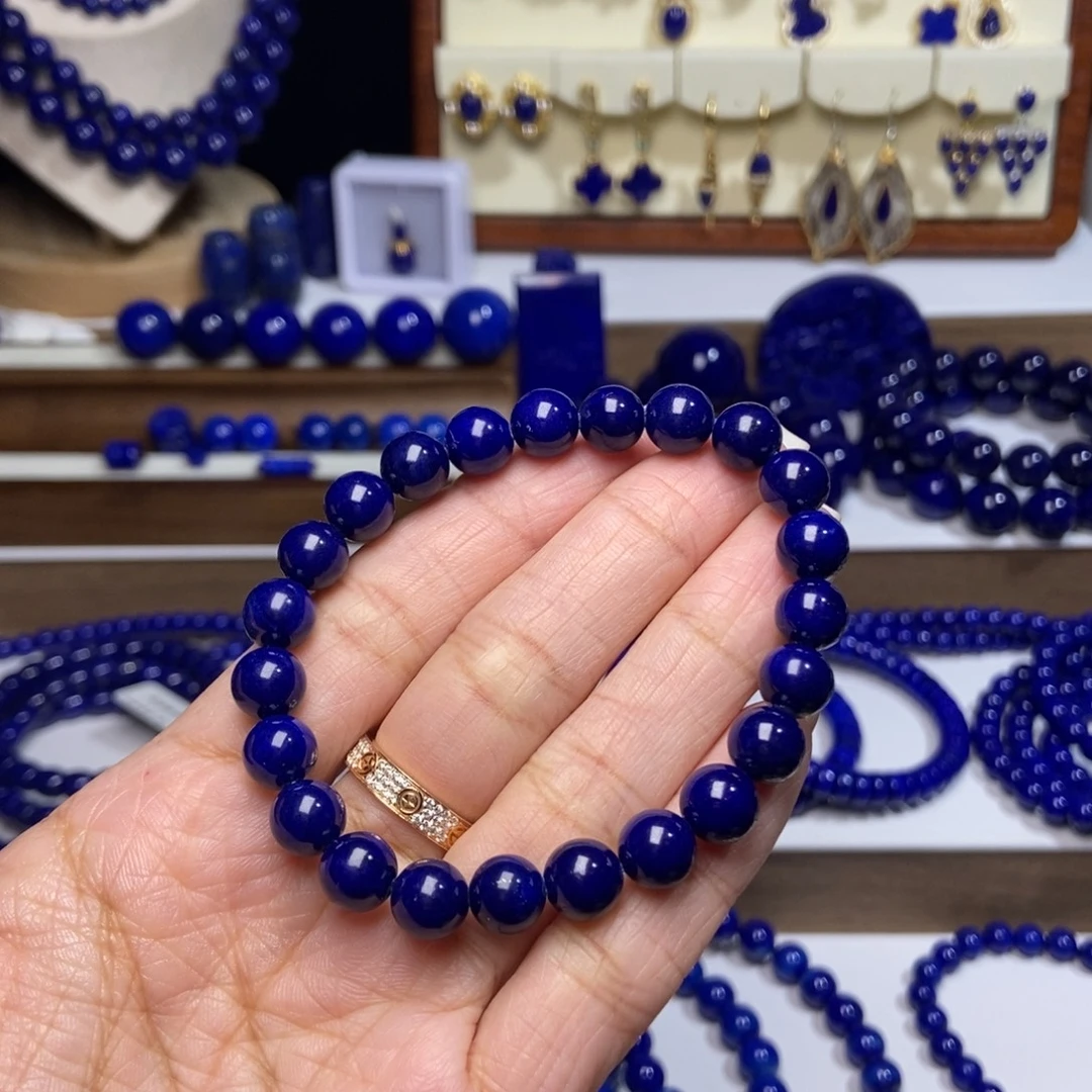 夹***子青金石未镶嵌老矿 高品 黑加仑单圈手串8mm